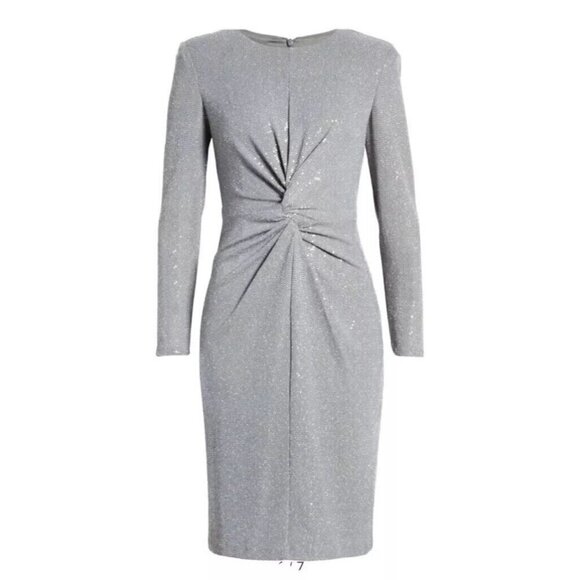 Vince Camuto Womens Size 8 Gray Sequin Long Sleeve Sheath Cocktail Dress New - Picture 2 of 13
